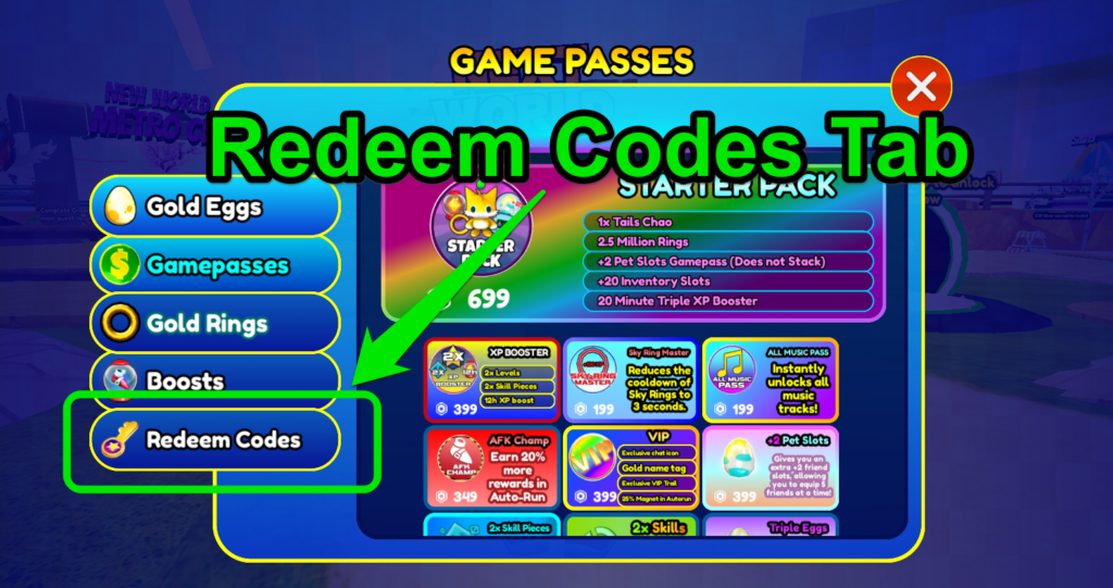 Redeem Codes Tab