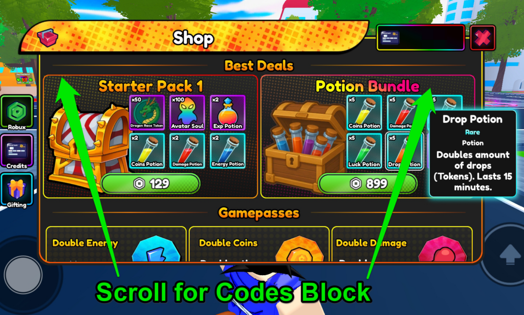 Scroll for codes block