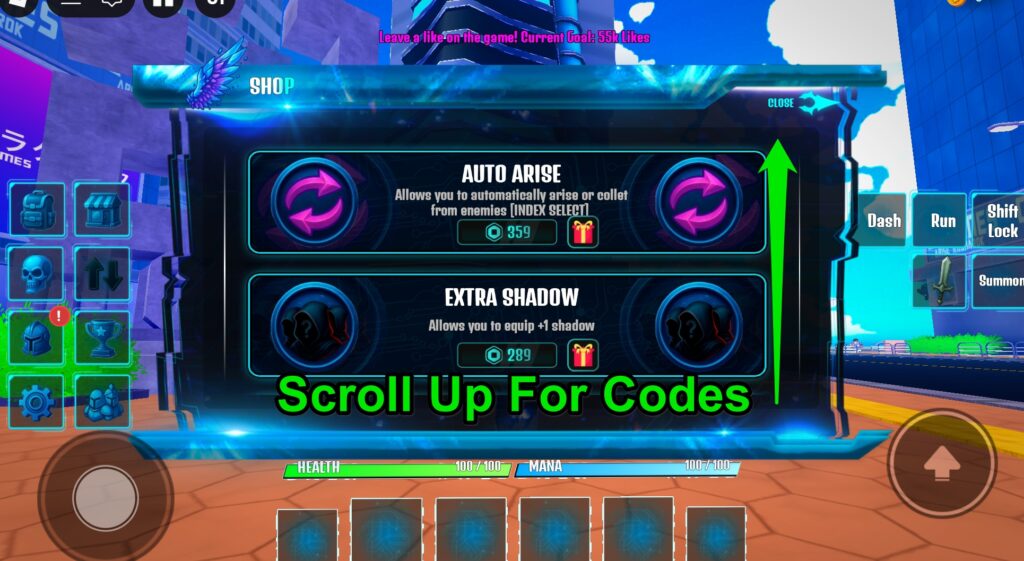 Scroll Up for Codes