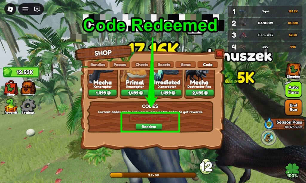 Code already redeemed