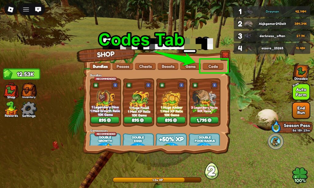 Codes Tab