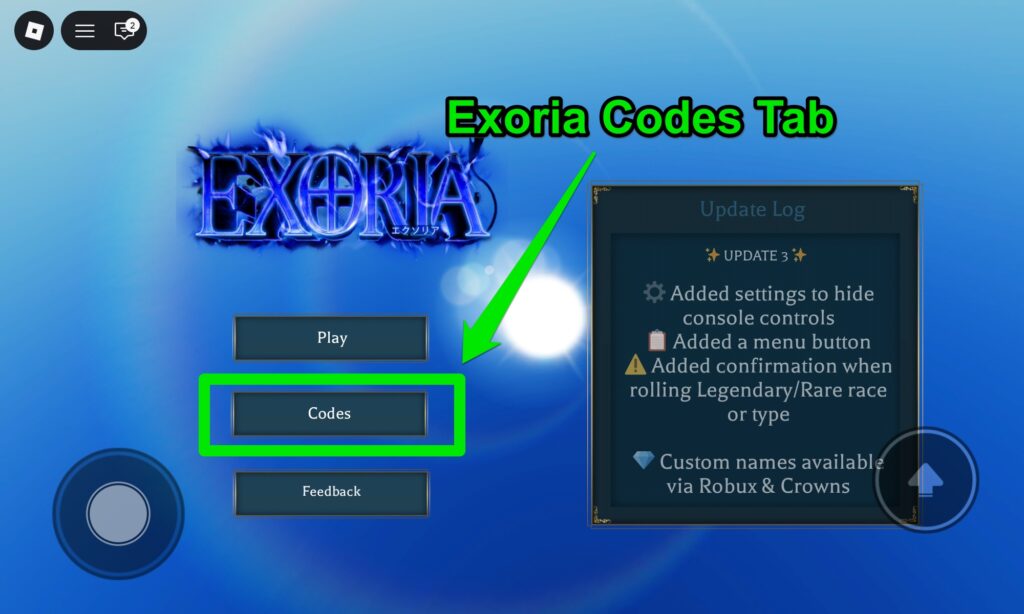 Exoria Codes Tab